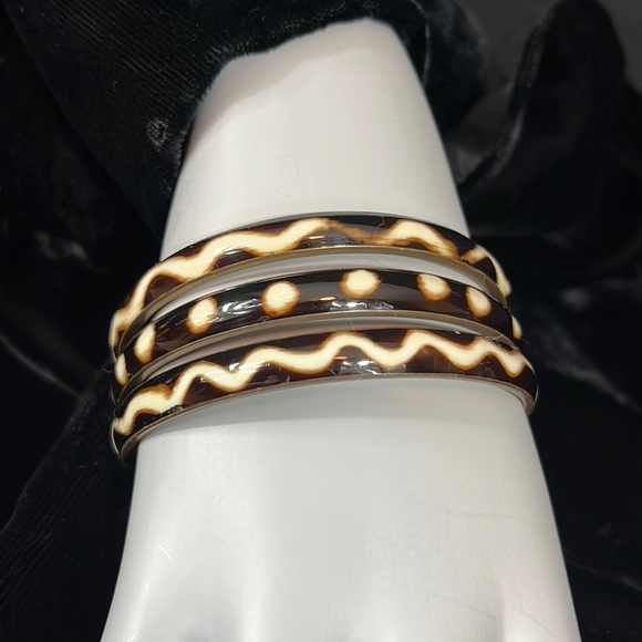 Bundle of Three Brass and Enamel Bangle Bracelets - Picture 1 of 8